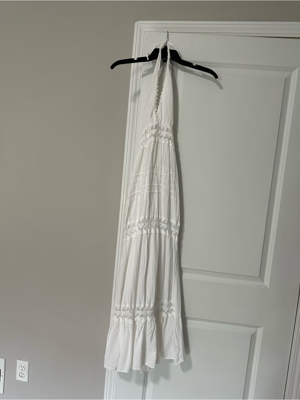 White Halter Maxi Dress with Tiered Details